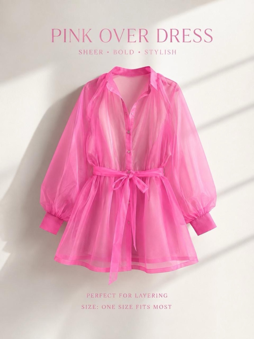 Sheer Pink Over Dress with Tie Waist